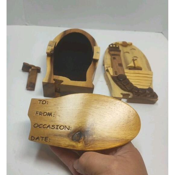 Polished Exotic Hardwood Wood Lighthouse Puzzle Trinket Box 7" Carver Dan - Picture 14 of 16